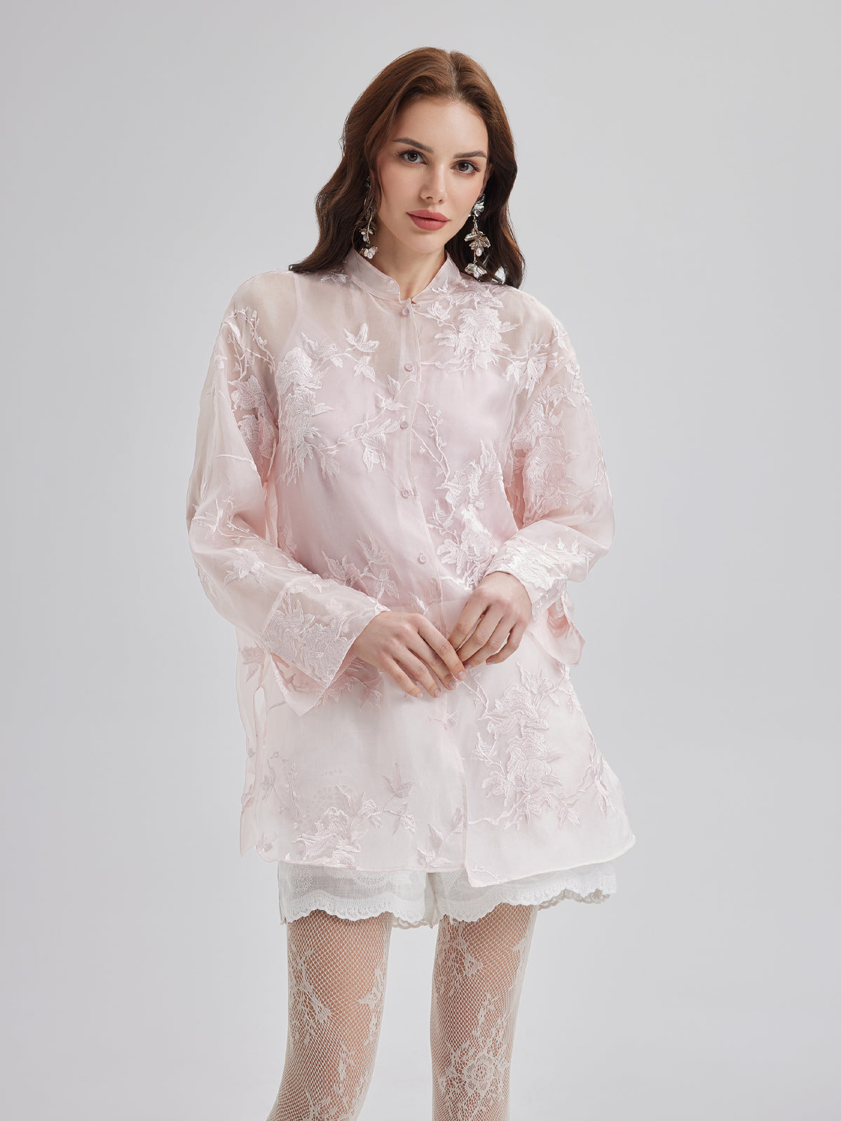 Embroidered Organza Sheer Blouse