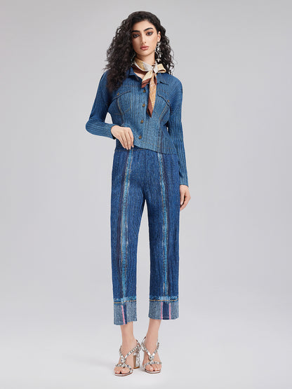 Chic Denim-Inspired Wrinkle Set