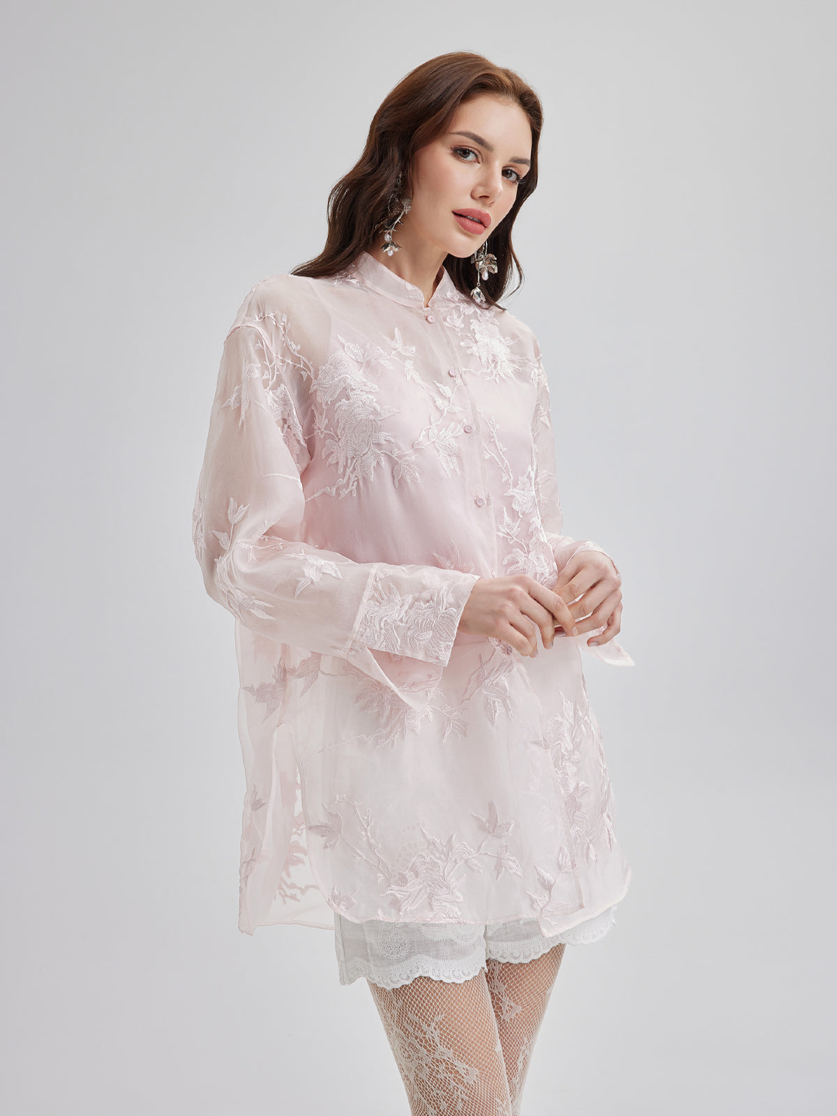 Embroidered Organza Sheer Blouse