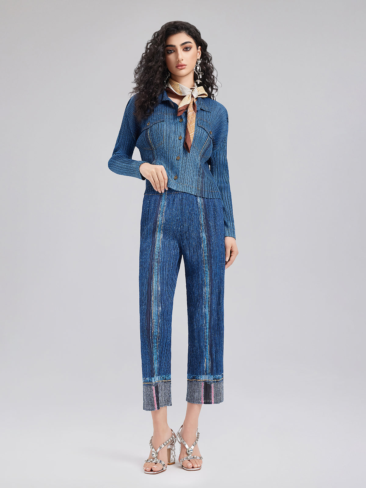 Chic Denim-Inspired Wrinkle Set