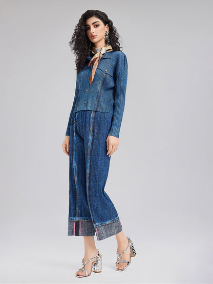 Chic Denim-Inspired Wrinkle Set