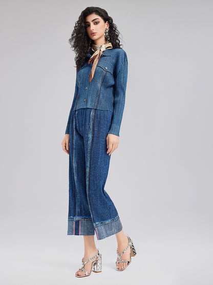 Chic Denim-Inspired Wrinkle Set