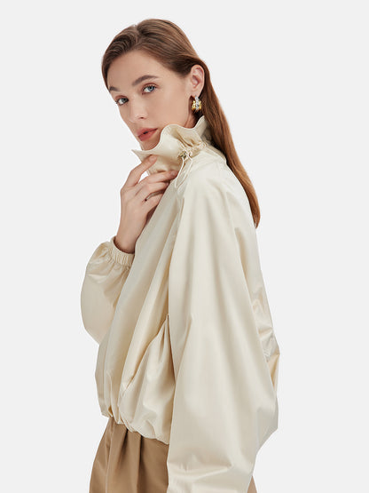 Silk Satin Drawstring Oversized Coat