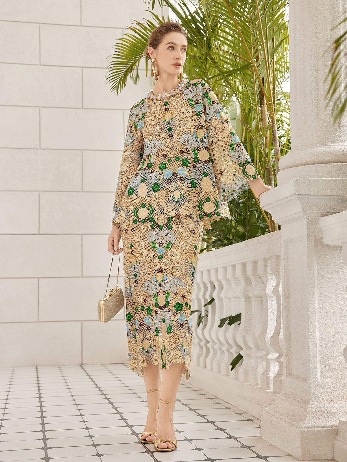 Bohemian Embroidered Floral Elastic Waist A-Line Skirt