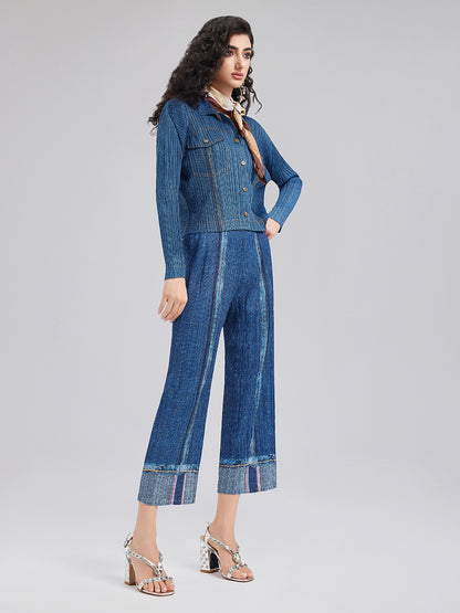 Chic Denim-Inspired Wrinkle Set