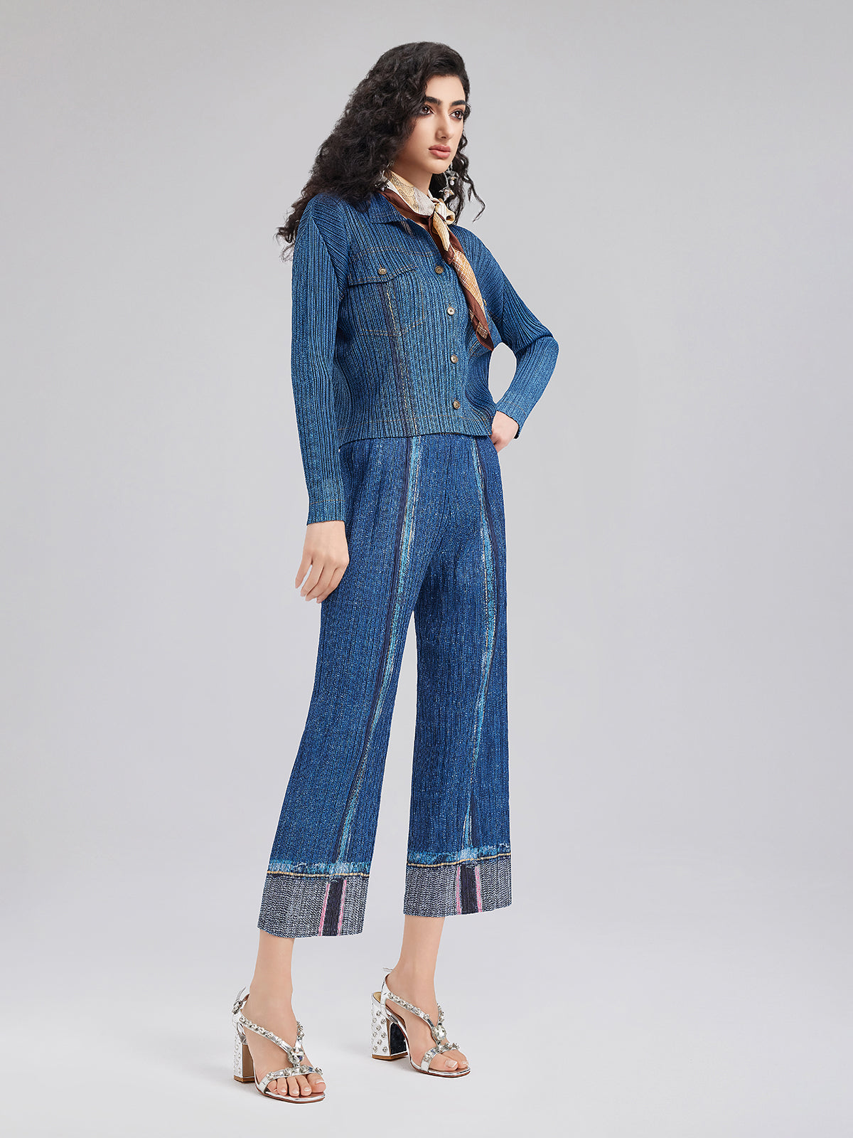 Chic Denim-Inspired Wrinkle Set