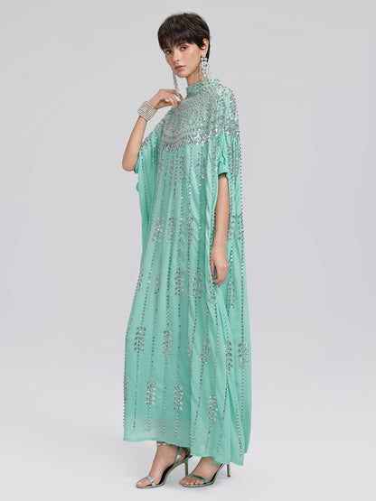 Hand-Beaded Rhinestone Cape Robe (Inner Wear Included)