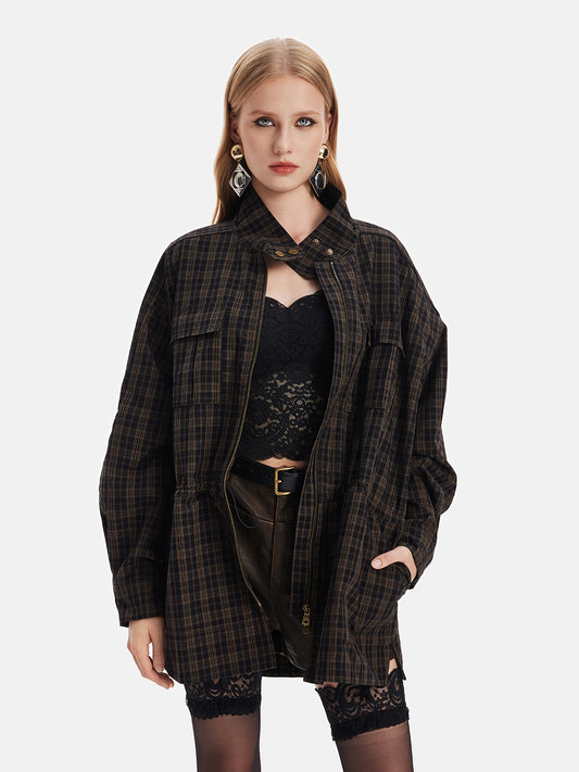 Plaid Structured Waist Jacket