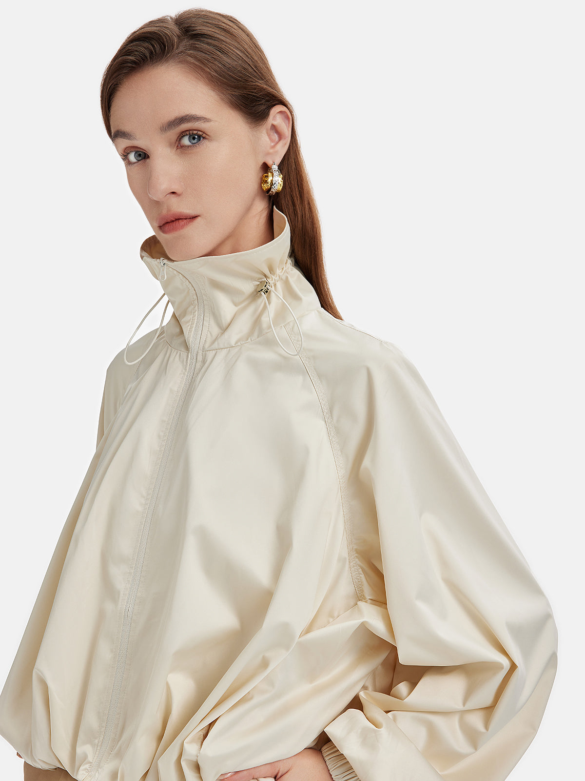 Silk Satin Drawstring Oversized Coat