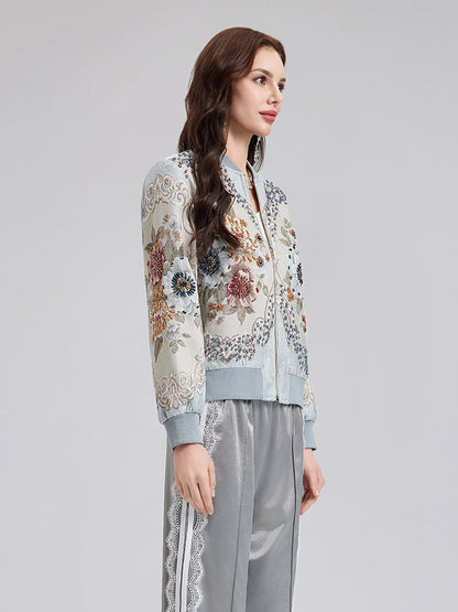 Hand-Beaded Floral Bomber Jacket