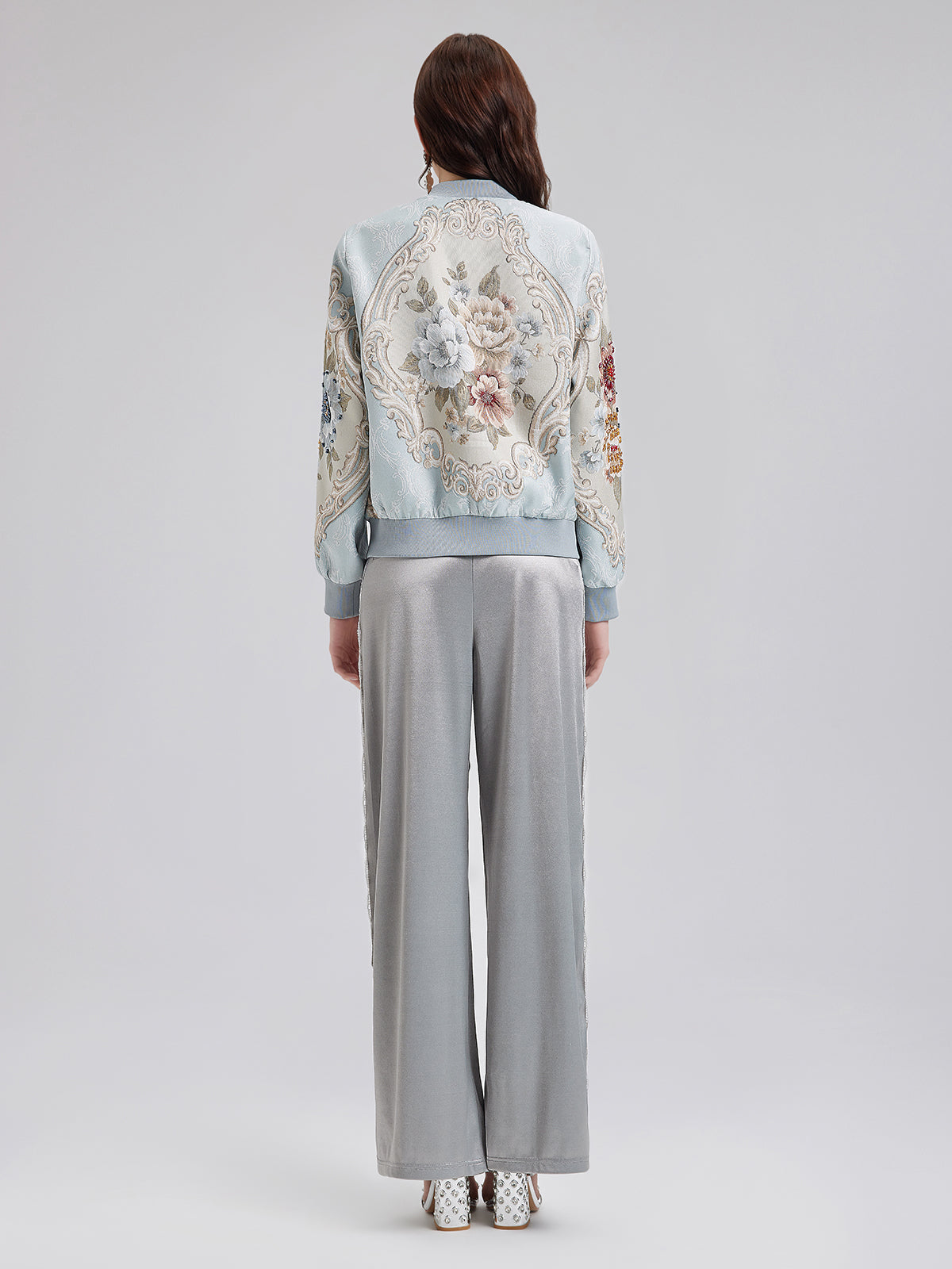 Hand-Beaded Floral Bomber Jacket