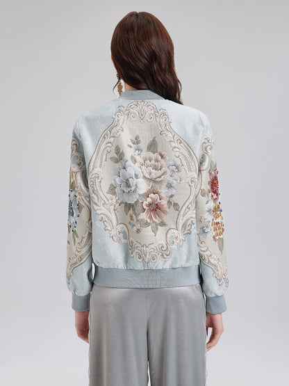 Hand-Beaded Floral Bomber Jacket