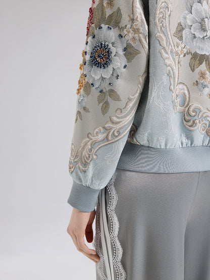 Hand-Beaded Floral Bomber Jacket