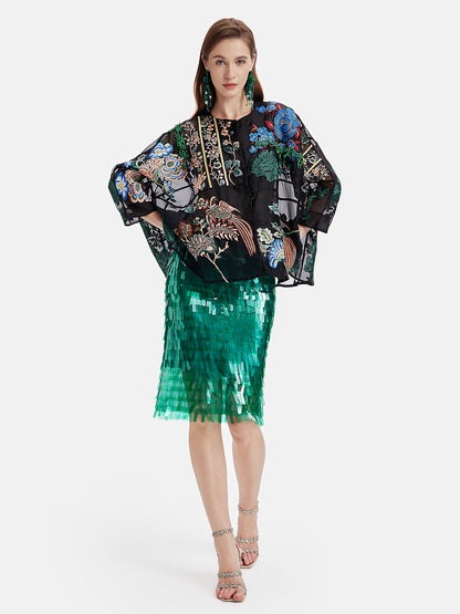 Peacock Green Sequined Skirt