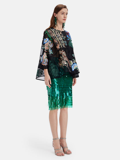 Peacock Green Sequined Skirt