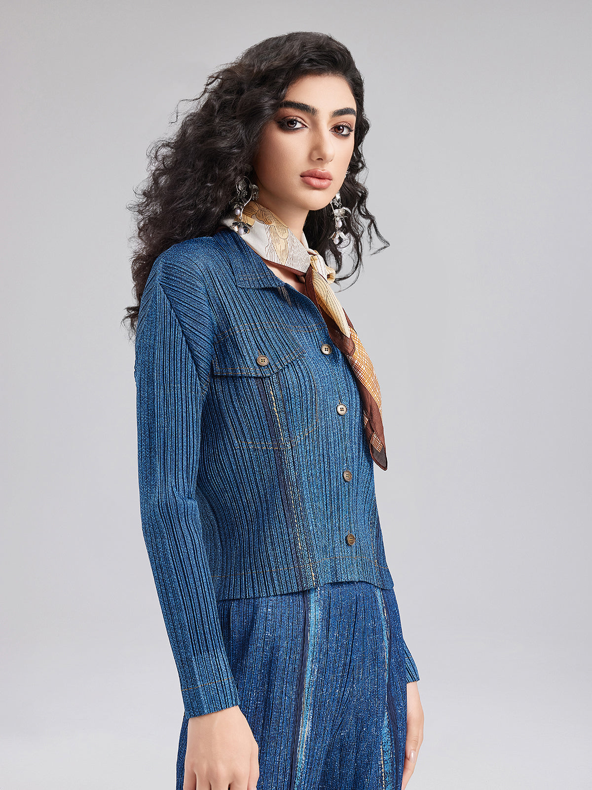 Chic Denim-Inspired Wrinkle Set