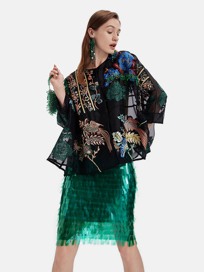 Peacock Green Sequined Skirt