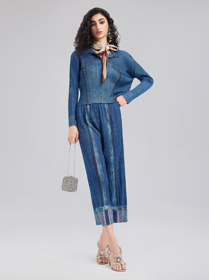 Chic Denim-Inspired Wrinkle Set