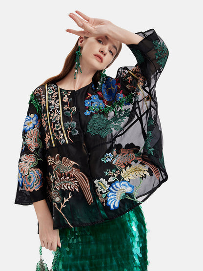 Mulberry Silk Embroidered Cardigan