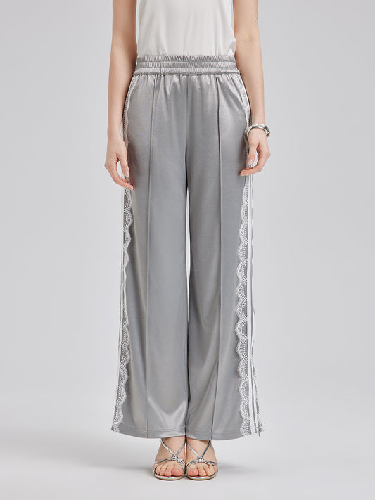 Silver Lace Trim Wide Leg Pants