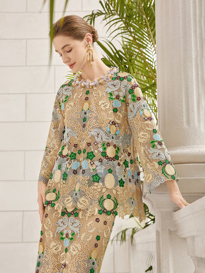 Bohemian Embroidered Floral Hand-Beaded Top