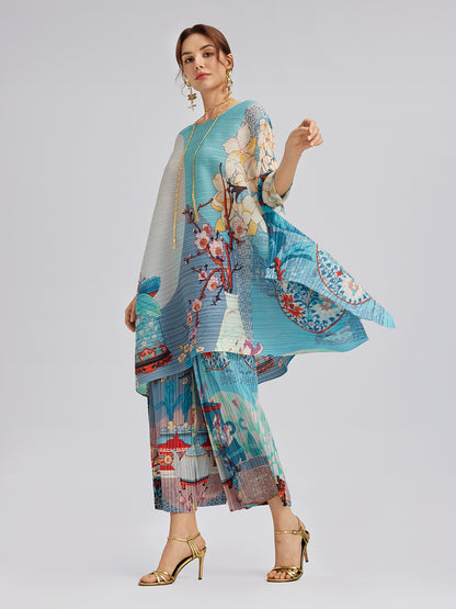 Artistic Print Pleated Set