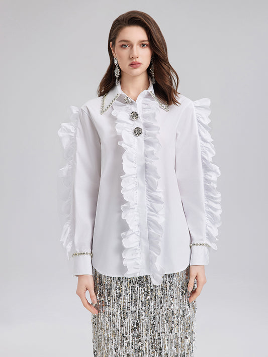 Elegant Ruffled Button-Up Blouse