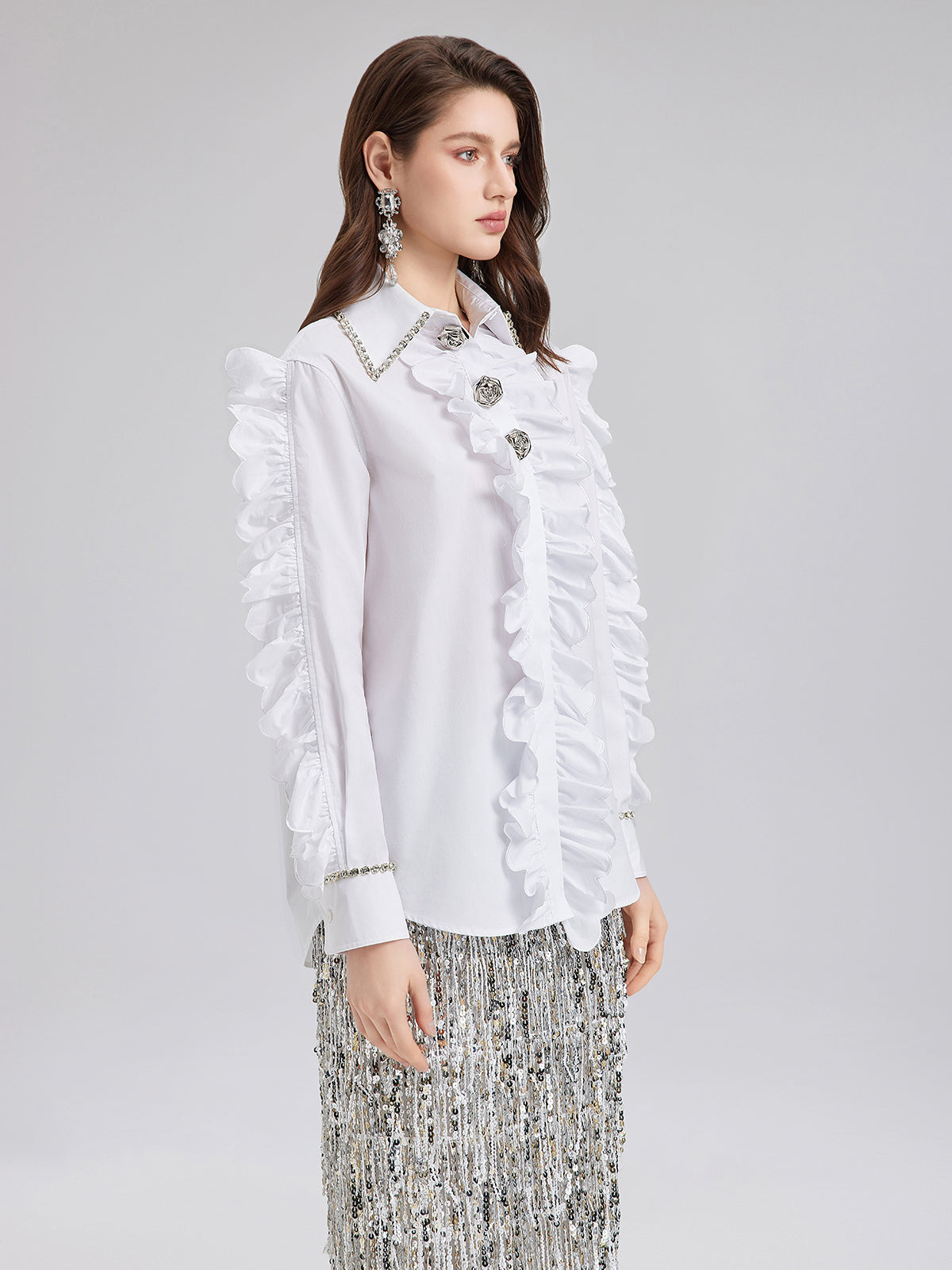 Elegant Ruffled Button-Up Blouse