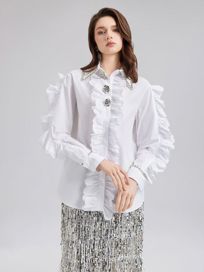 Elegant Ruffled Button-Up Blouse