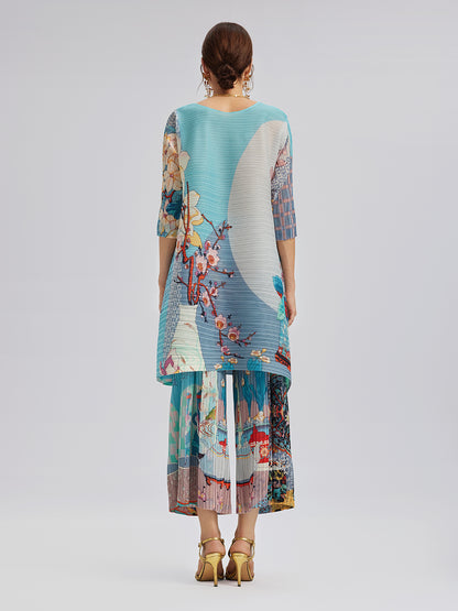 Artistic Print Pleated Set