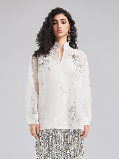 Modern Chinese Embroidered Stand Collar Top