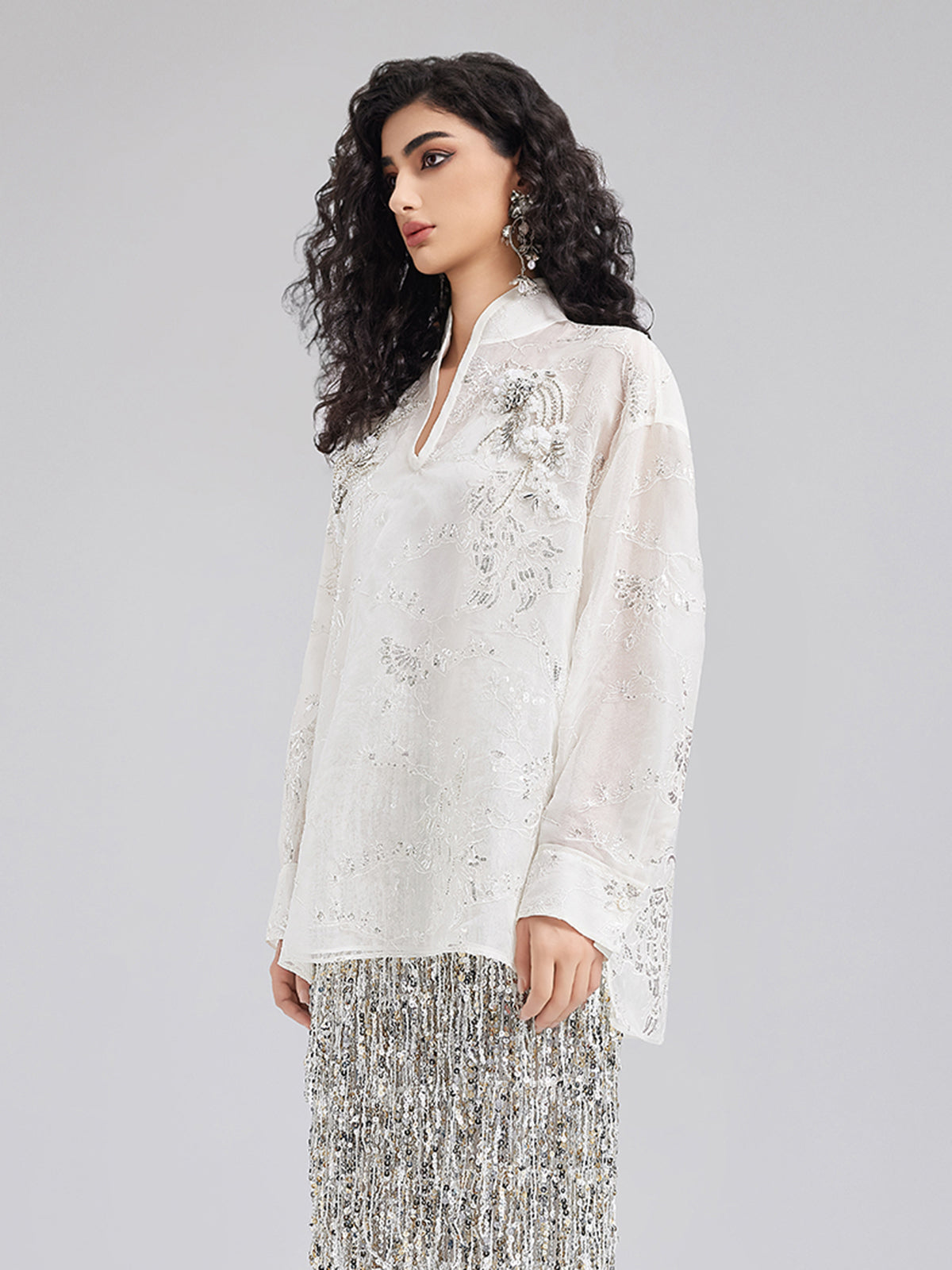 Modern Chinese Embroidered Stand Collar Top