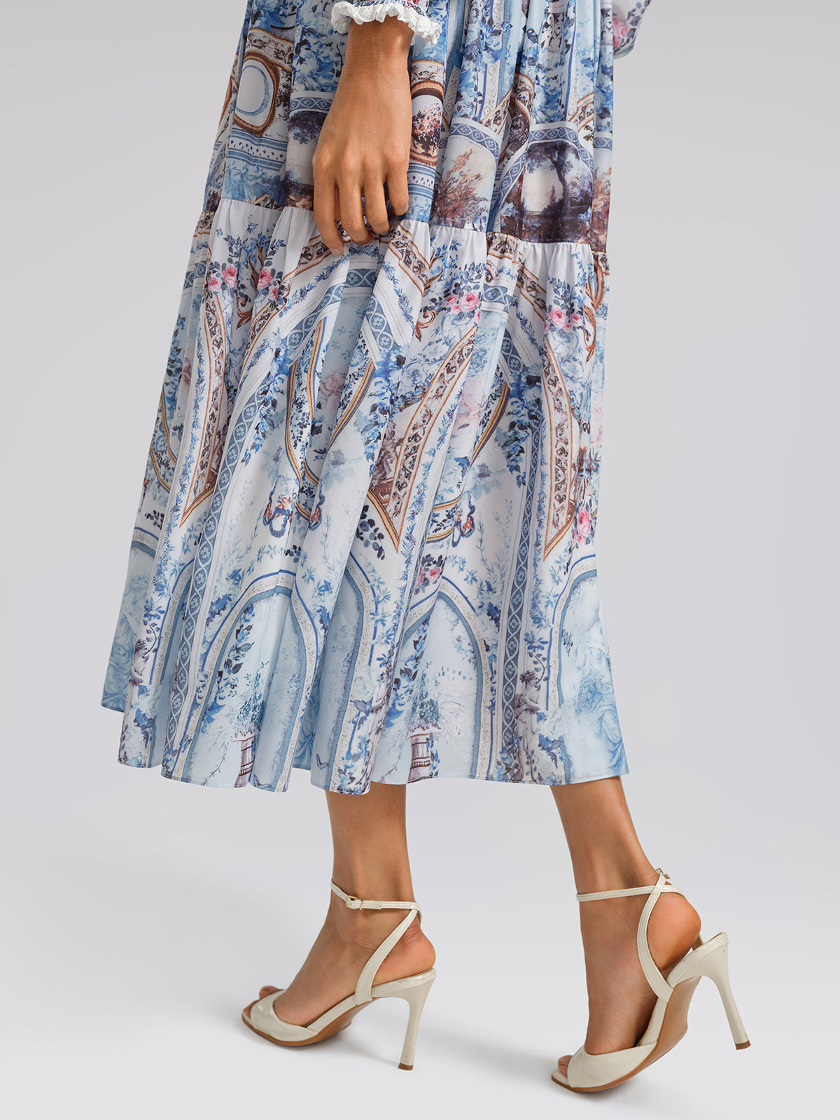 Printed Rhinestone Smocked Waist Dress