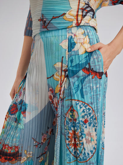 Artistic Print Pleated Set