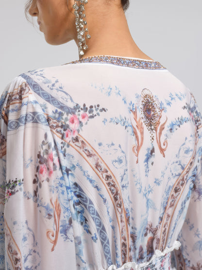 Printed Rhinestone Smocked Waist Dress