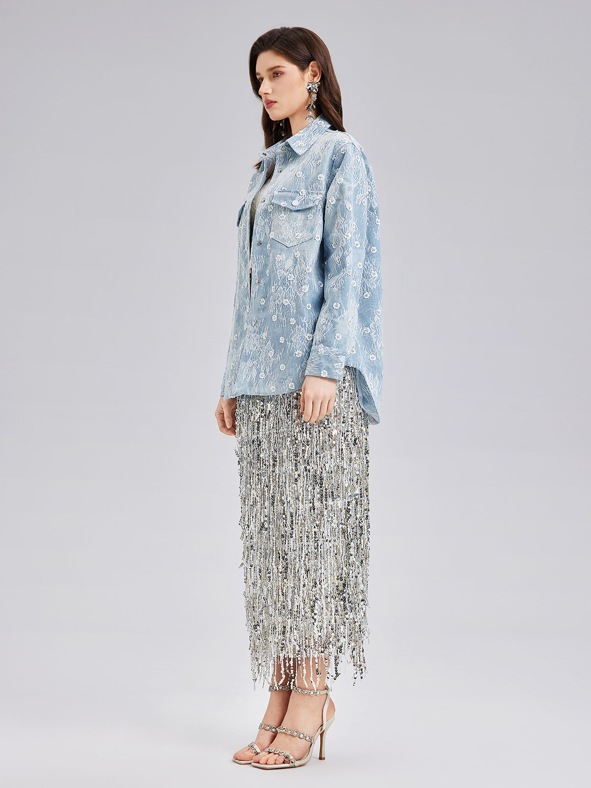 Beaded Lace Denim Jacket