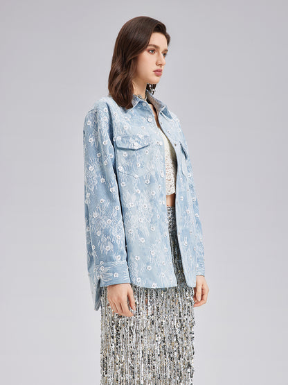 Beaded Lace Denim Jacket