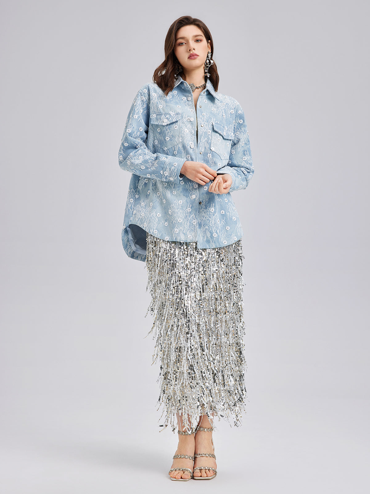 Beaded Lace Denim Jacket