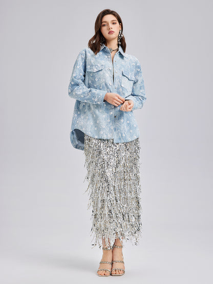 Beaded Lace Denim Jacket