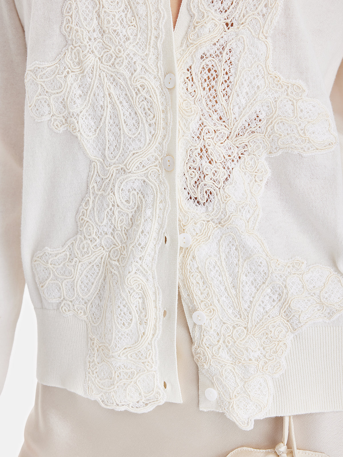 Australian Wool Lace-Panel V-Neck Cardigan