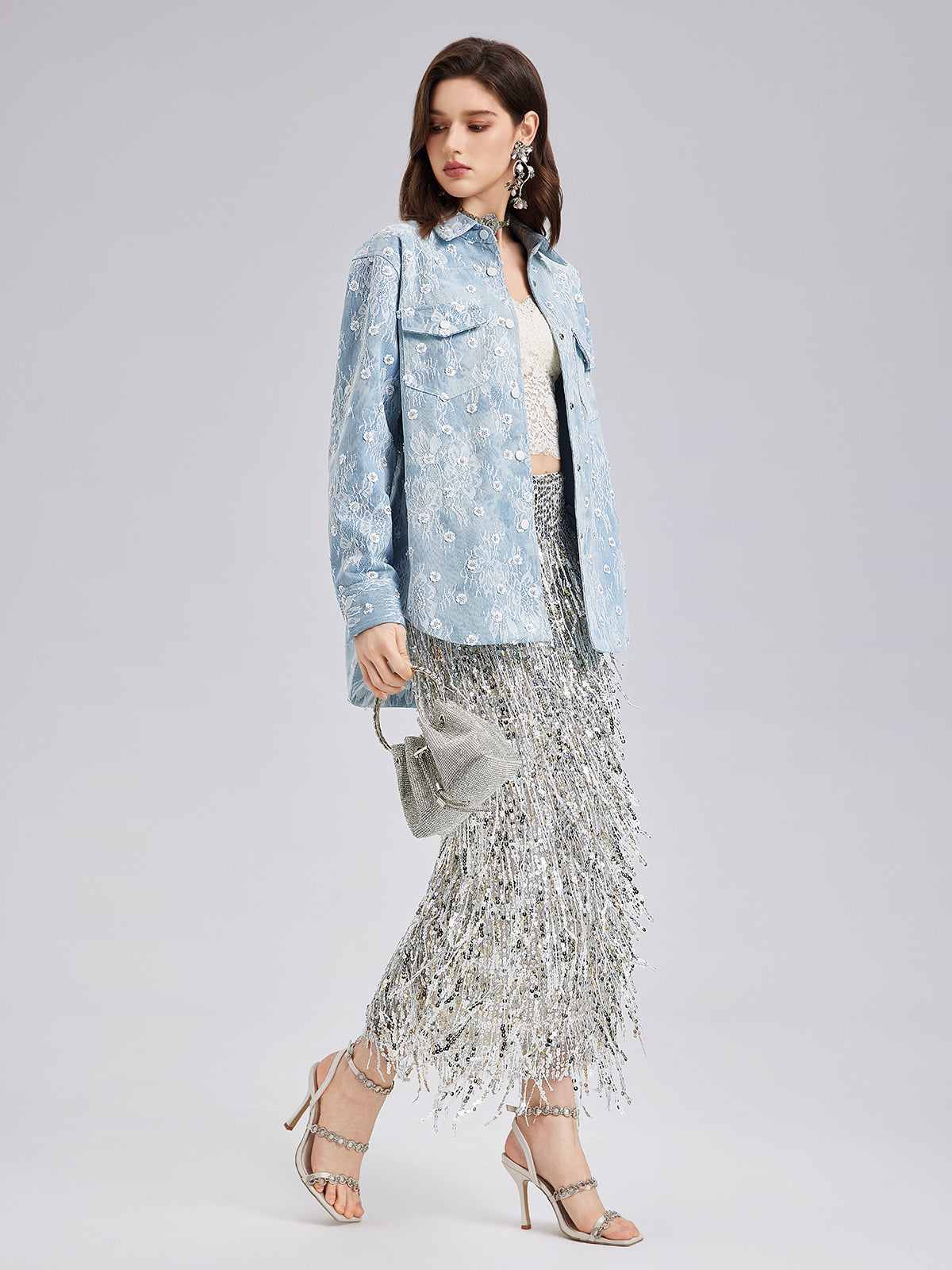 Beaded Lace Denim Jacket