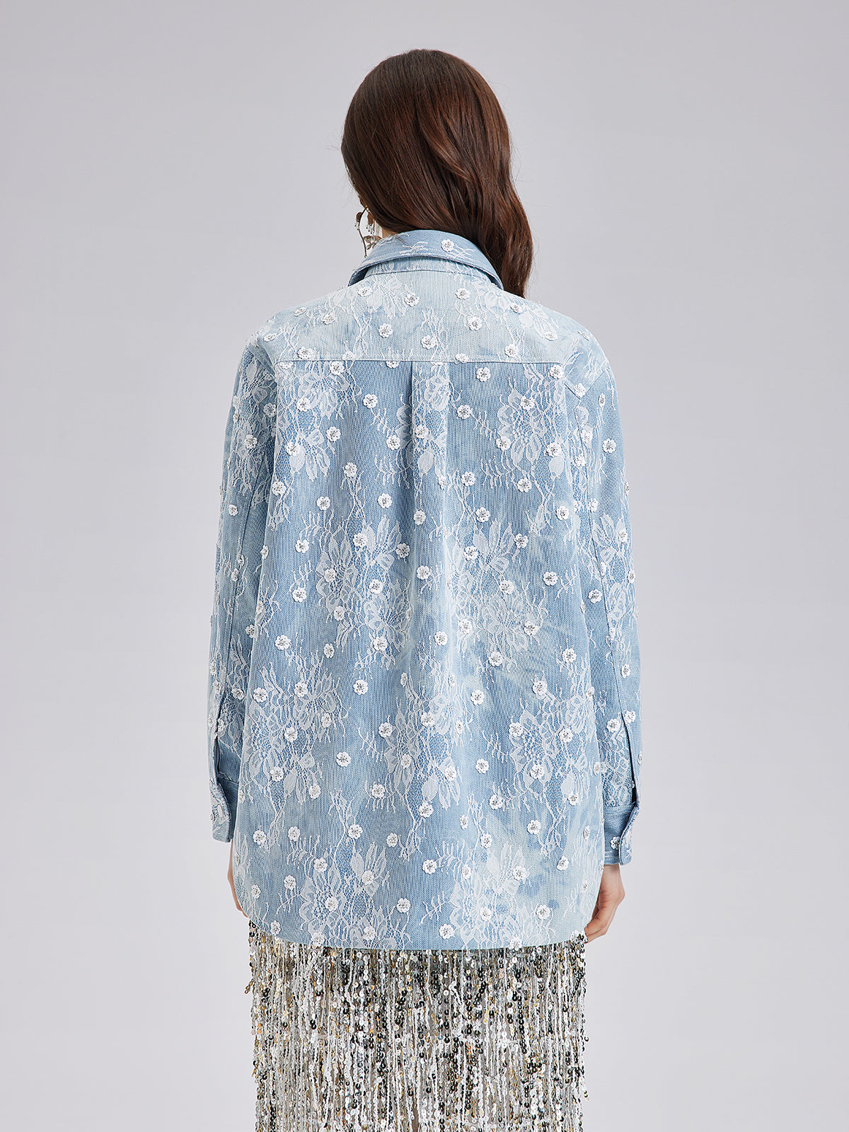 Beaded Lace Denim Jacket