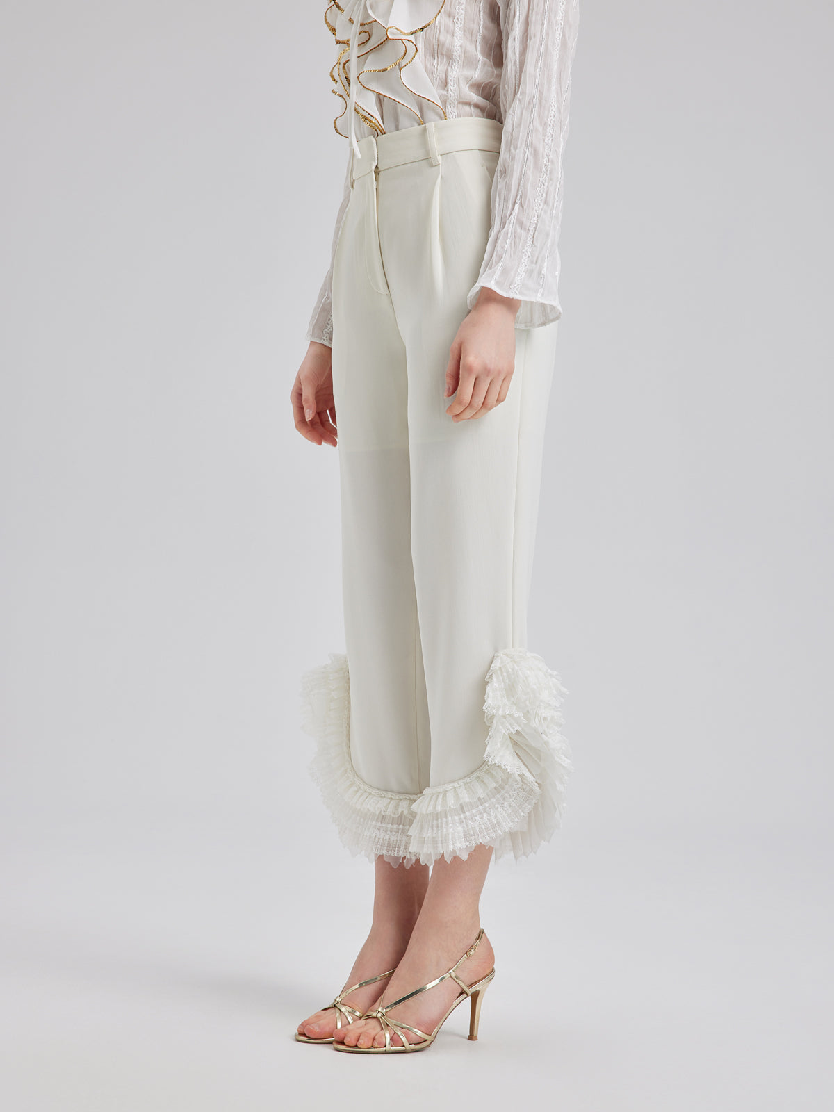 Layered Ruffle Hem Tapered Pants