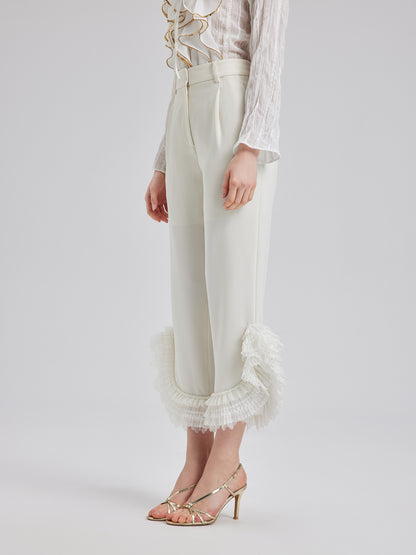 Layered Ruffle Hem Tapered Pants