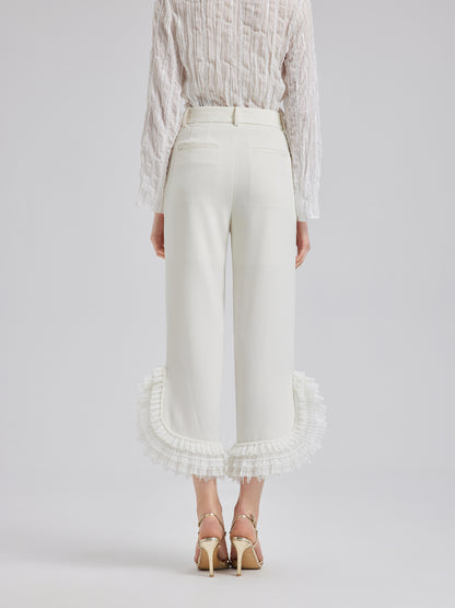 Layered Ruffle Hem Tapered Pants