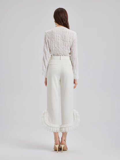 Layered Ruffle Hem Tapered Pants