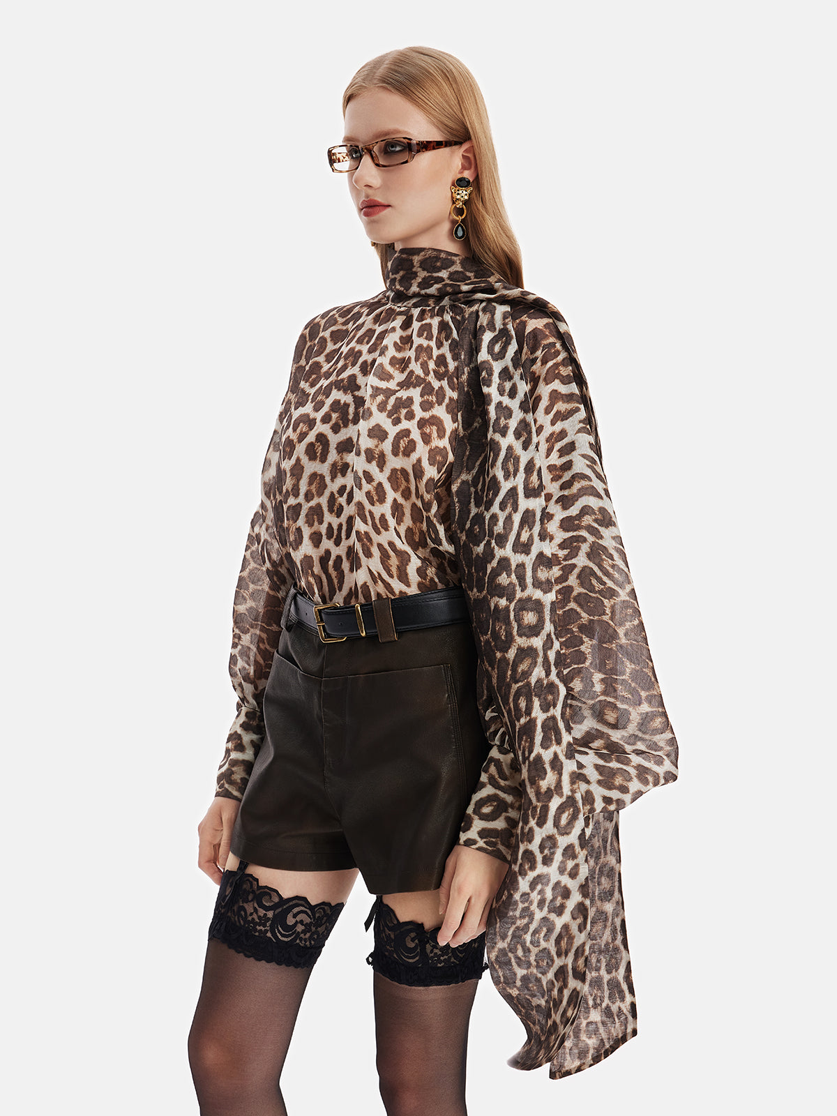 Mulberry Silk Leopard Print Tie-Detail Shirt