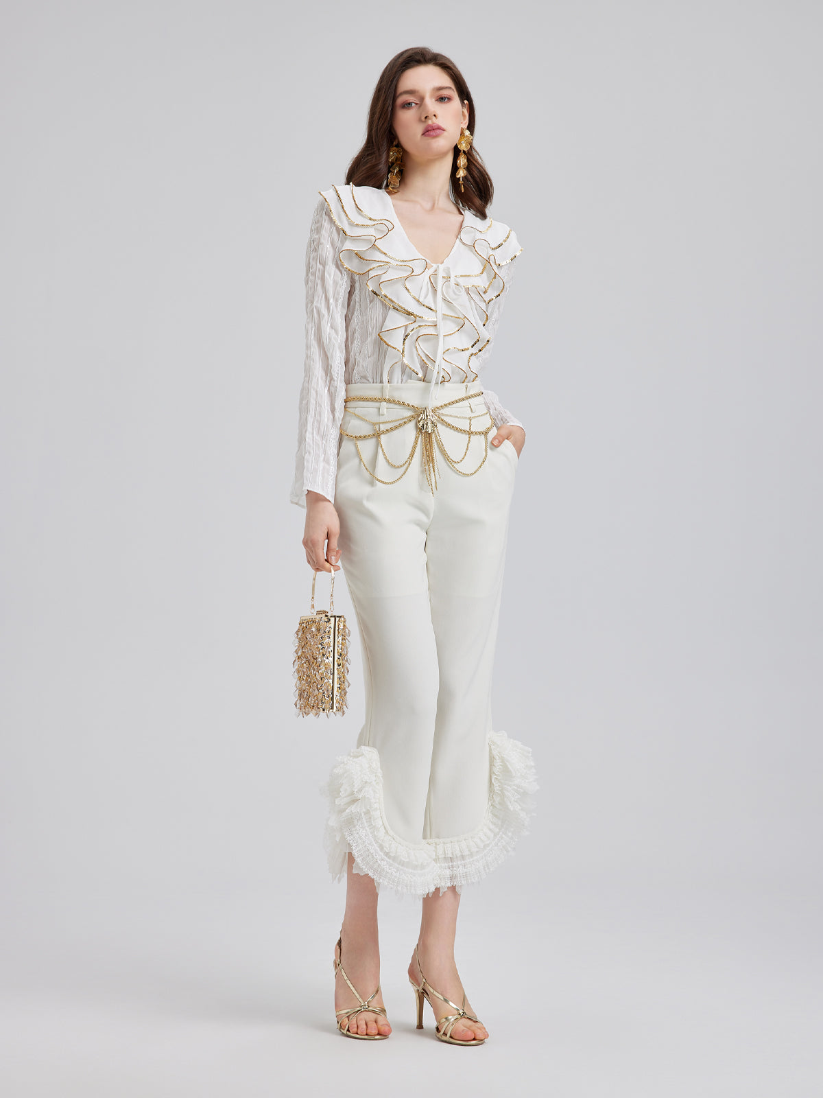 Final Sale | Layered Ruffle Hem Tapered Pants