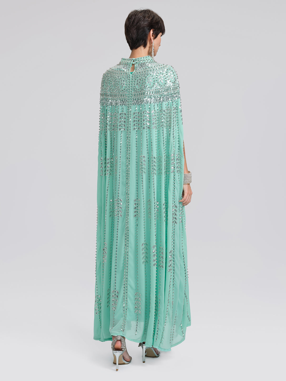 Hand-Beaded Rhinestone Cape Robe (Inner Wear Included)