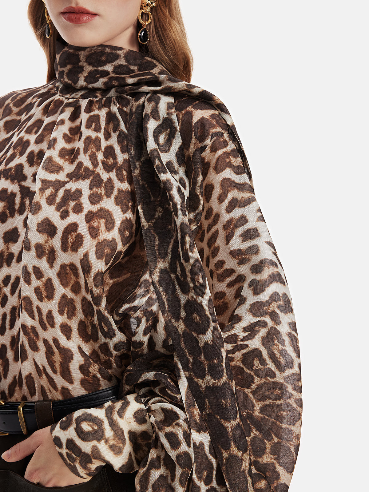 Mulberry Silk Leopard Print Tie-Detail Shirt